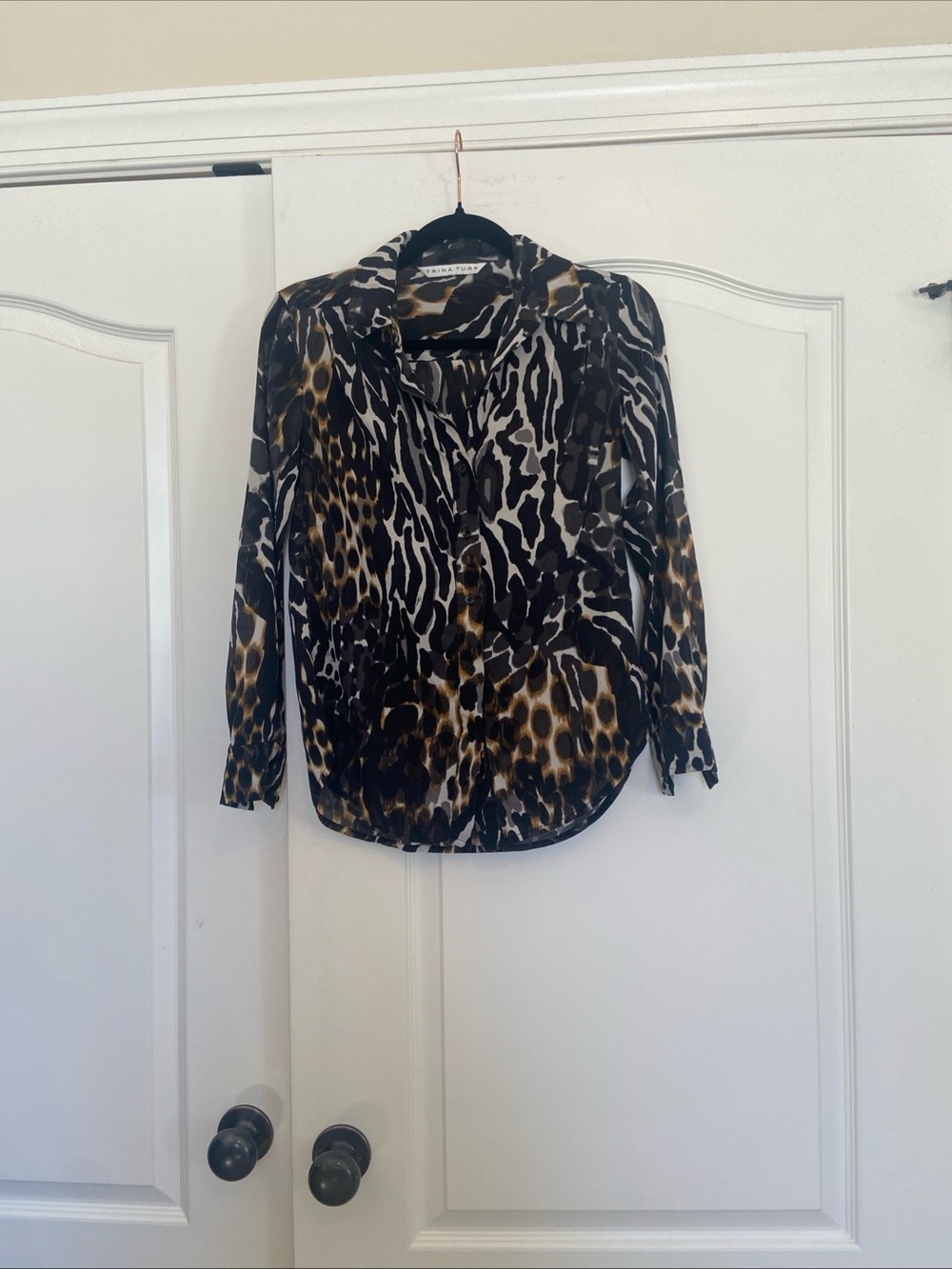 Trina Turk Black & Brown Animal-Print Button-Down Shirt